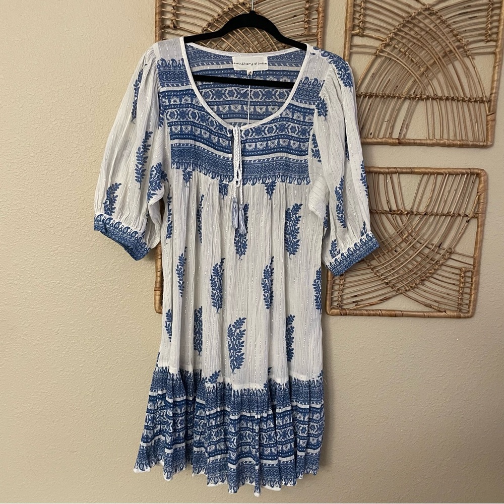 Daughters of India Mishka Dress Boho Feminine Romantic Ethical Blue White S B41 - Picture 5 of 14